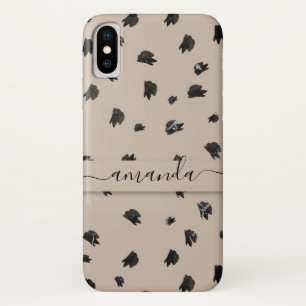 Funda Para iPhone X Pincel acaricia puntos de polka en beige_con nombr