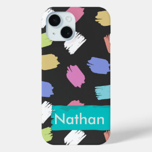 Funda Para iPhone 15 Pincel colorido golpea a negro personalizado