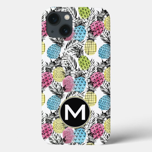 Funda De Case-Mate Para iPhone Pineapple Grunge Palms | Monograma (Reverso)