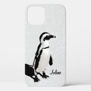 Funda Para iPhone 12 Pingüino blanco negro de arte moderno