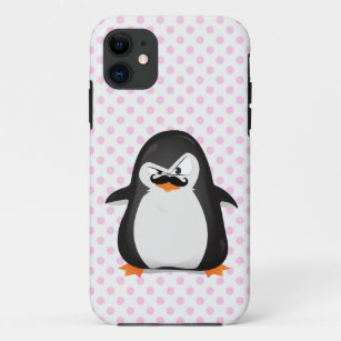 Funda Para iPhone 11 Pingüino blanco negro lindo y bigote divertido