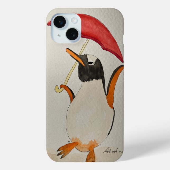 Funda De Case-Mate Para iPhone Pingüino con paraguas (Reverso )