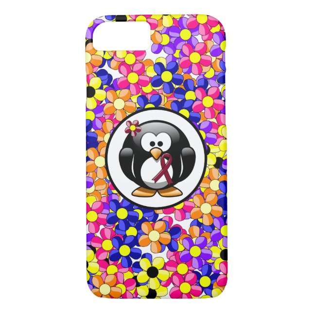 Funda De Case-Mate Para iPhone Pingüino de Cinta de Concienciación sobre Borgoña (Reverso)