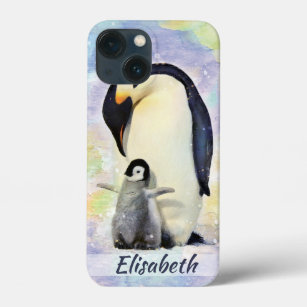 Funda Para iPhone 13 Mini Pingüino de emperador con la acuarela del polluelo