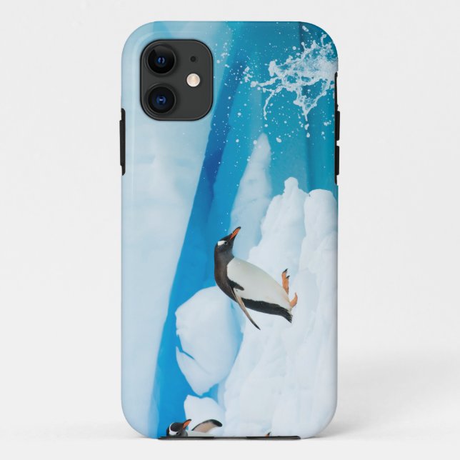 Funda De Case-Mate Para iPhone Pingüino gentoo, Papúa Pygoscelis, saltando (Reverso)