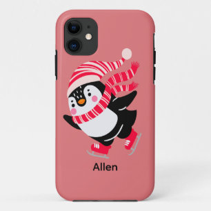 Funda Para iPhone 11 Pingüino navidad en Gorra y bufanda en patines
