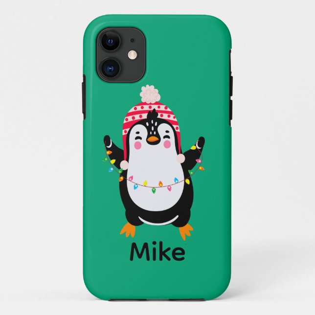 Funda De Case-Mate Para iPhone Pingüino torbellino con luces Navidades (Reverso)