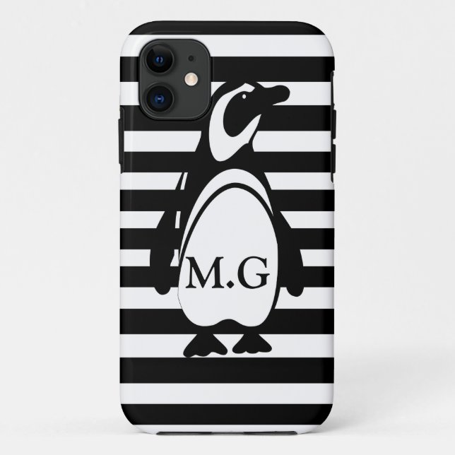 Funda De Case-Mate Para iPhone Pingüino y rayas (Reverso)
