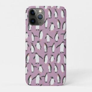 Funda Para iPhone 11 Pro Pingüinos blancos y negros sobre púrpura