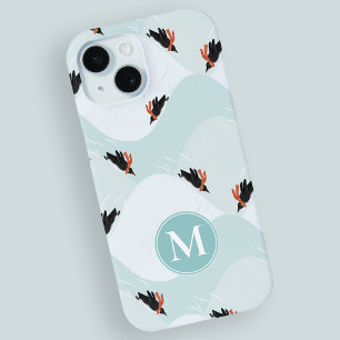 Funda Para iPhone 15 Pingüinos juguetones deslizándose sobre el patrón 