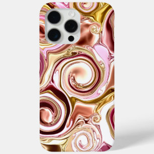Funda Para iPhone 15 Pro Max Pink and Gold Swirls