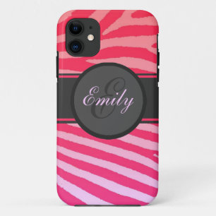 Funda Para iPhone 11 Pink brillantes rayas de cebra personalizado iphon