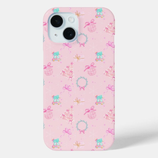 Funda De Case-Mate Para iPhone Pink Christmas Coquette Bow Seamless Pattern (Reverso )