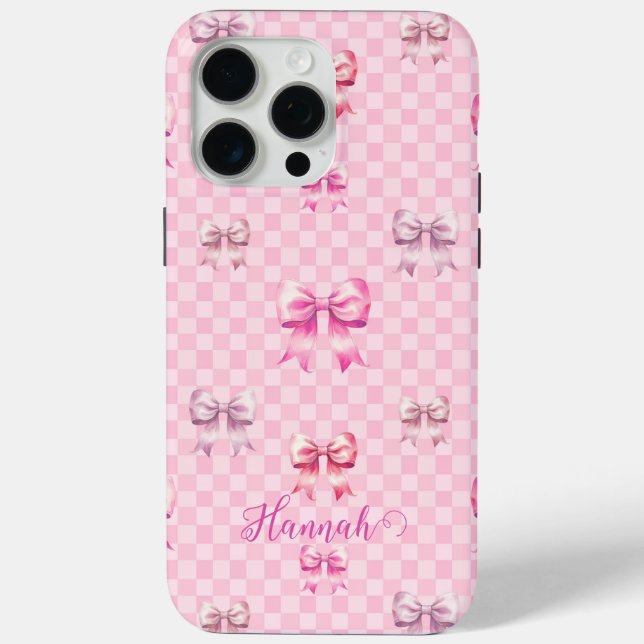 Funda De Case-Mate Para iPhone Pink Coquette Bow Checkerboard (Reverso )