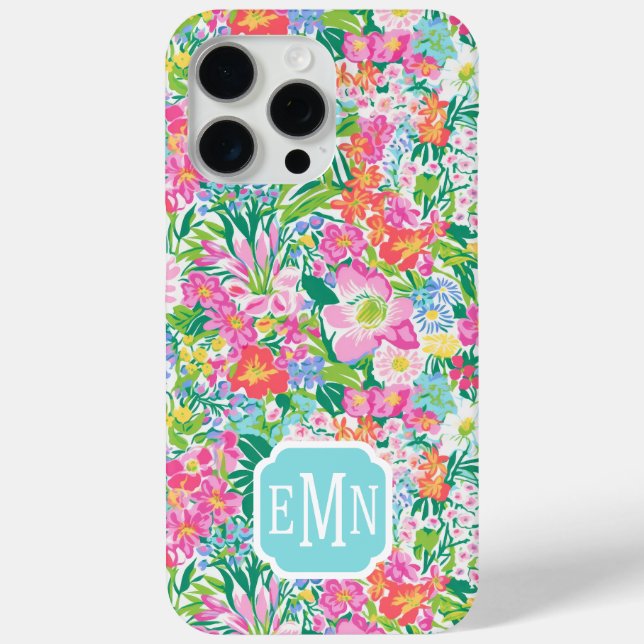 Funda De Case-Mate Para iPhone Pink Floral Garden Monogrammed (Reverso )