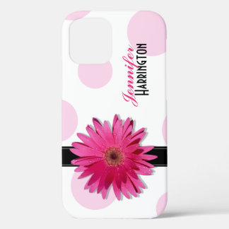 Funda Para iPhone 12 Pro Pink Gerbera Daisy Polka Dot iPhone 5 Funda
