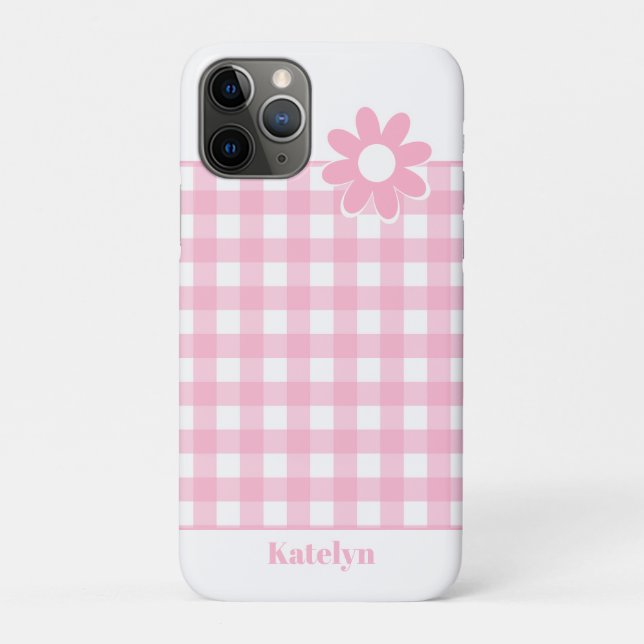 Funda De Case-Mate Para iPhone Pink Gingham Plaid personalizado (Reverso)