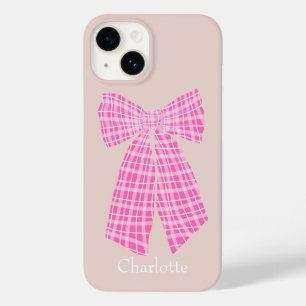 Funda Para iPhone 14 De Case-Mate Pink Hot Gingham Romantic Coquette Hair Bow