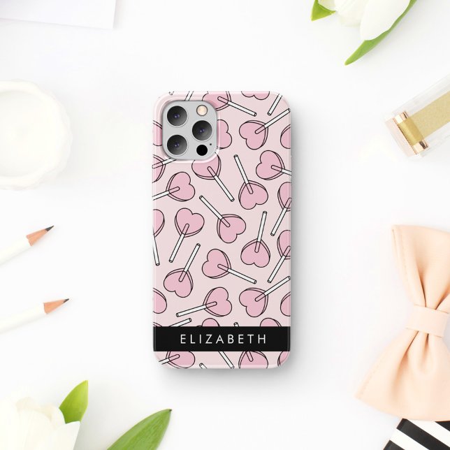 Funda De Case-Mate Para iPhone Pink Lollipops, Heart Lollipops, Lolly, Your Name (Subido por el creador)