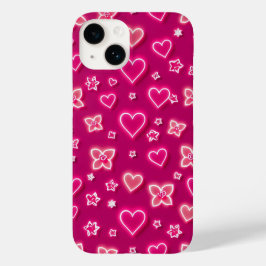 Funda Para iPhone 14 De Case-Mate Pink Neon Hearts and Stars iPhone Case