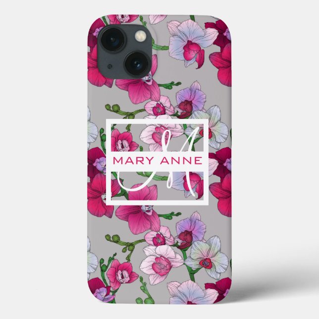 Funda De Case-Mate Para iPhone Pink Orchids In Bloom | Add Your Name (Reverso)