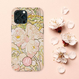 Funda Para iPhone 13 Pro Max Pink Peony Alphonse Mucha Monograma