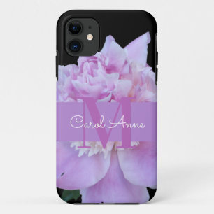 Funda Para iPhone 11 Pink Peony Purple Monograma Negro