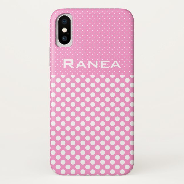 Funda De Case-Mate Para iPhone Pink Polka Dots Nombre personalizado Estuche de te (Reverso)