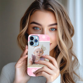 Funda Para iPhone 15 Pink Polkadot Photo Monogram iPhone Case 