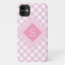 Pink Polkadots Monograma Girly Moderno Simple
