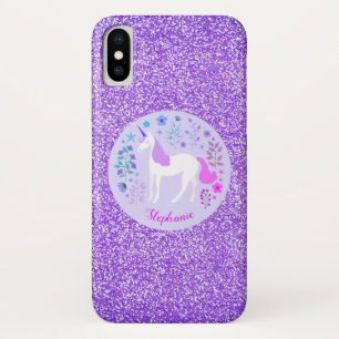 Funda Para iPhone X Pink Purpurina púrpura de Unicorn personalizado