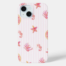Funda Para iPhone 15 Pink Stripe Summer Marine Pattern