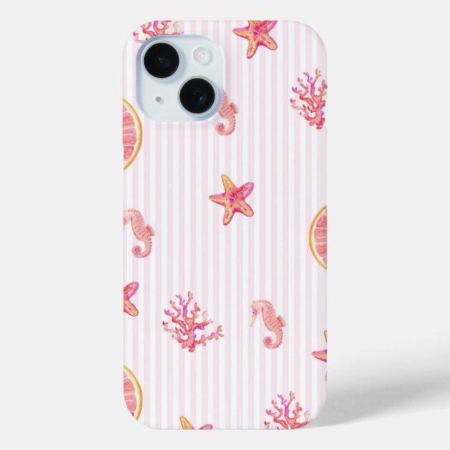 Funda De Case-Mate Para iPhone Pink Stripe Summer Marine Pattern (Reverso )