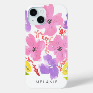 Funda Para iPhone 15 Pink Watercolor Floral iPhone 15
