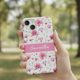 Funda Para iPhone 14 De Case-Mate Pink Watercolor Wildflower Name