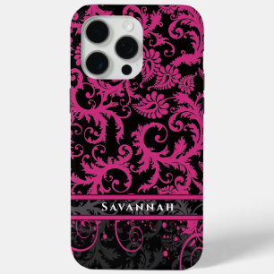 Funda Para iPhone 15 Pro Max Pink White Black Personalized Damask iPhone