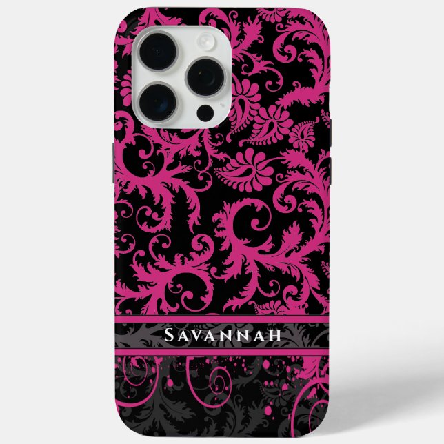 Funda De Case-Mate Para iPhone Pink White Black Personalized Damask iPhone (Reverso )