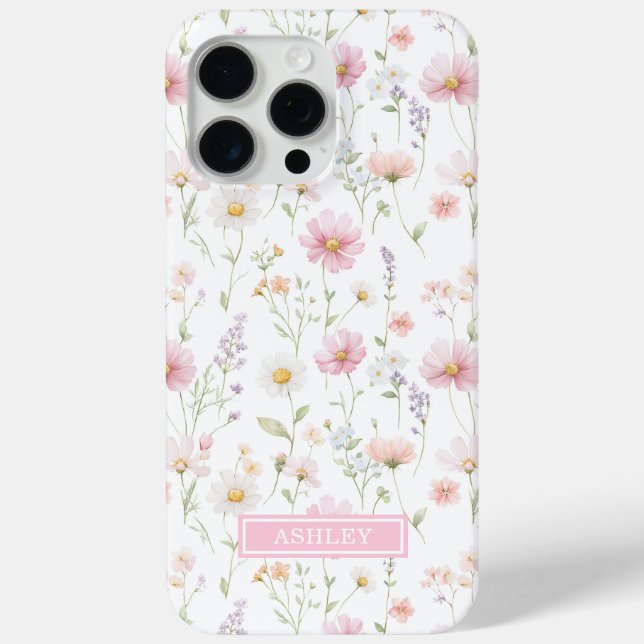 Funda De Case-Mate Para iPhone Pink Wildflower Garden Monogrammed (Reverso )