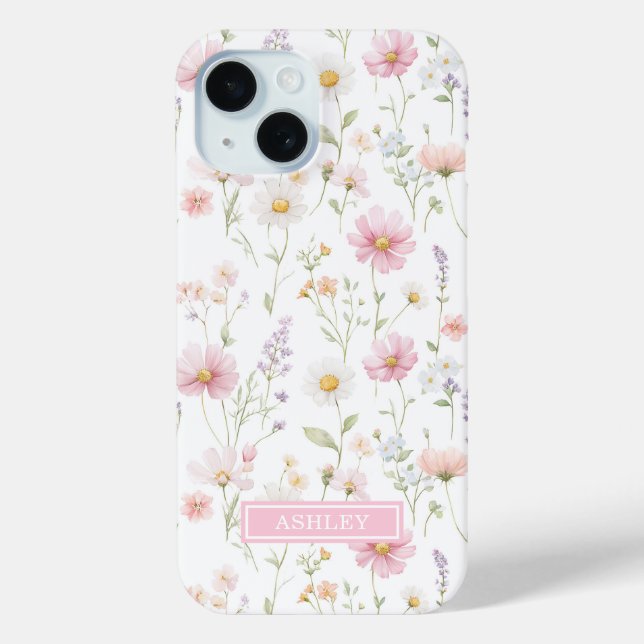 Funda De Case-Mate Para iPhone Pink Wildflower Garden Monogrammed (Reverso )