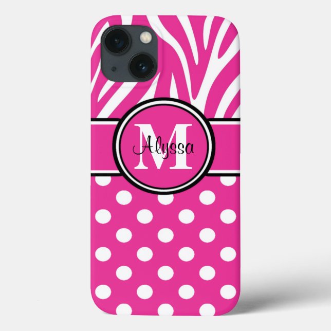 Funda De Case-Mate Para iPhone Pink Zebra Dots Personalized (Reverso)