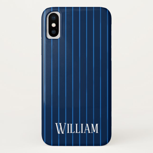 Funda De Case-Mate Para iPhone Pinstripes azul marino personalizadas (Reverso)