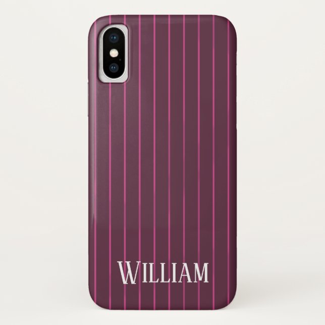 Funda De Case-Mate Para iPhone Pinstripes burdeos personalizadas (Reverso)
