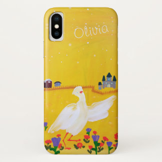 Funda Para iPhone X Pintado acrílico de pato, castillo y flores