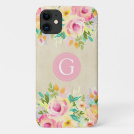 Funda Para iPhone 11 Pintado acuarela Floral Monograma iPhone 11 Funda