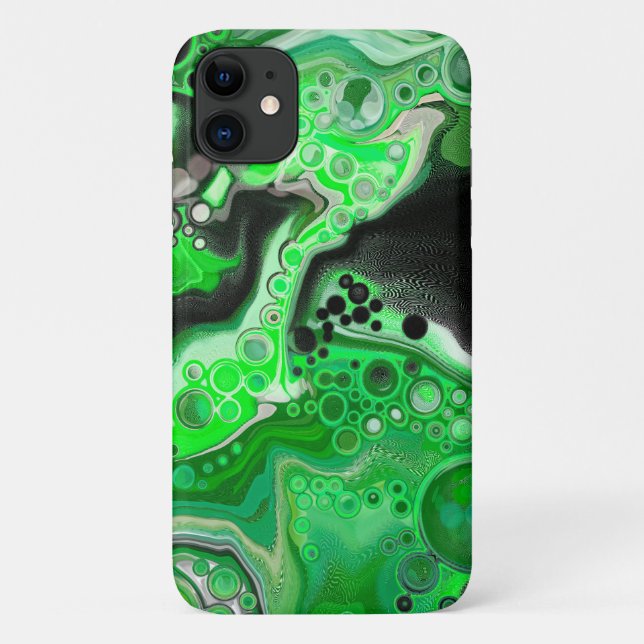 Funda De Case-Mate Para iPhone Pintado de arte fluido digital verde y negro (Reverso)