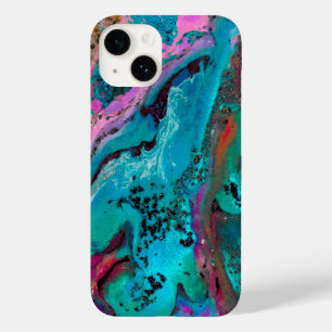 Funda Para iPhone 14 De Case-Mate Pintado de líquidos verde azulado de color negro r
