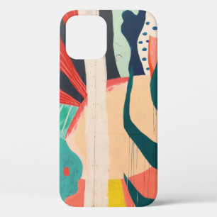 FUNDA PARA iPhone 12 PINTURA ABSTRACTA BLANCA ROJA Y VERDE