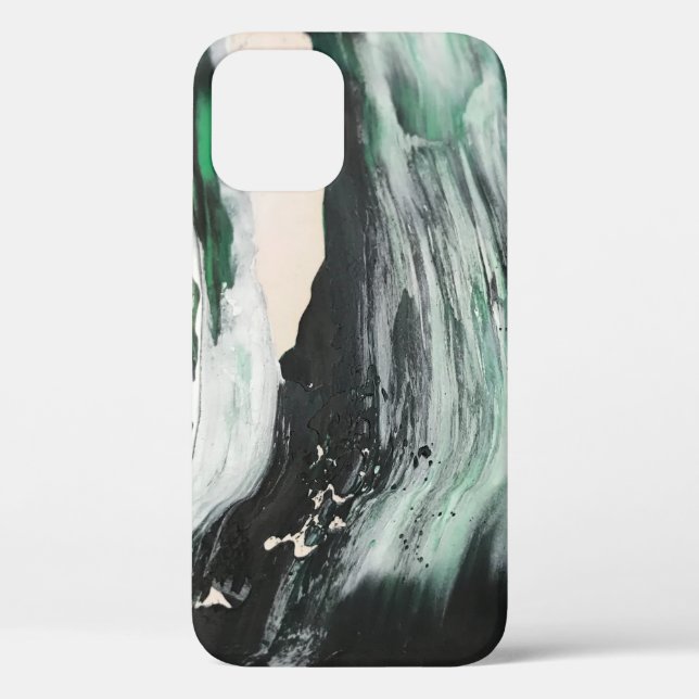 Funda De Case-Mate Para iPhone Pintura abstracta en negro, blanco y verde azulado (Reverso )