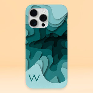 Funda Para iPhone 15 Pro Max Pintura abstracta moderna de monograma Aqua Turquo