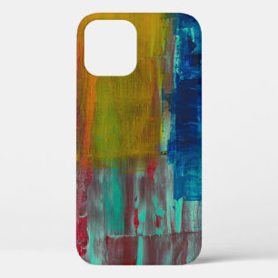 FUNDA PARA iPhone 12 PINTURA ABSTRACTA ROJA AZUL AMARILLO Y BLANCA